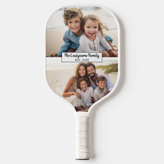 2 Fotocollage Familienaam - Horizontale foto's Pickleball Paddle (Voorkant)