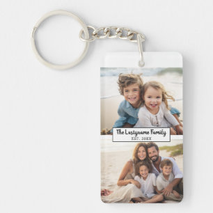 2 Fotocollage Familienaam - Horizontale foto's Sleutelhanger