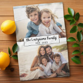 2 Fotocollage Familienaam - Horizontale foto's Theedoek