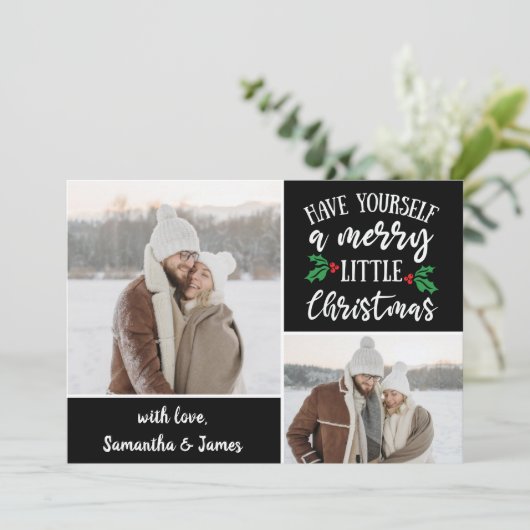 2 Fotocollage heeft een prettig kerstfeest Feestdagenkaart (Staand voorkant)