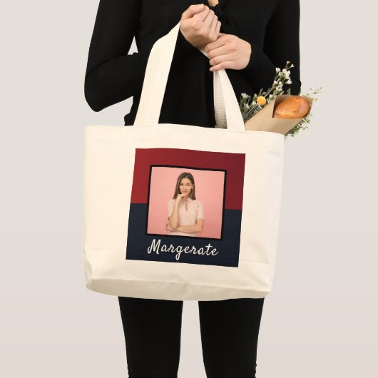2 Fotocollage met handgeschreven naam - Rood Grote Tote Bag (Voorkant (product))