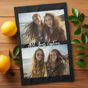 2 Fotocollage met Trendy Script Caption - zwart Theedoek