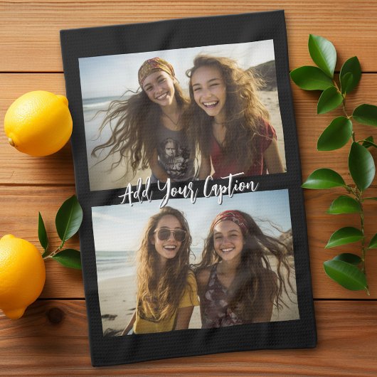 2 Fotocollage met Trendy Script Caption - zwart Theedoek