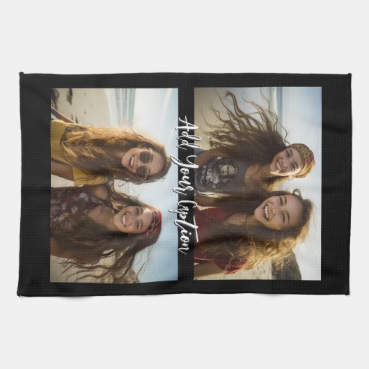 2 Fotocollage met Trendy Script Caption - zwart Theedoek (Horizontaal)