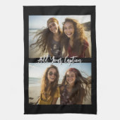 2 Fotocollage met Trendy Script Caption - zwart Theedoek (Verticaal)