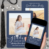 2 Fotogradatiepartij Navy Blue & White Script Kaart