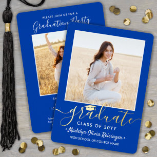 2 Fotogradatiepartij - Royal Blue en Gold Folie Uitnodiging