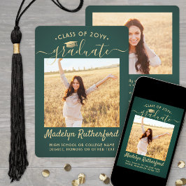2 Fotoklasse: Groen en Gold Script-Afstuderen Aankondiging