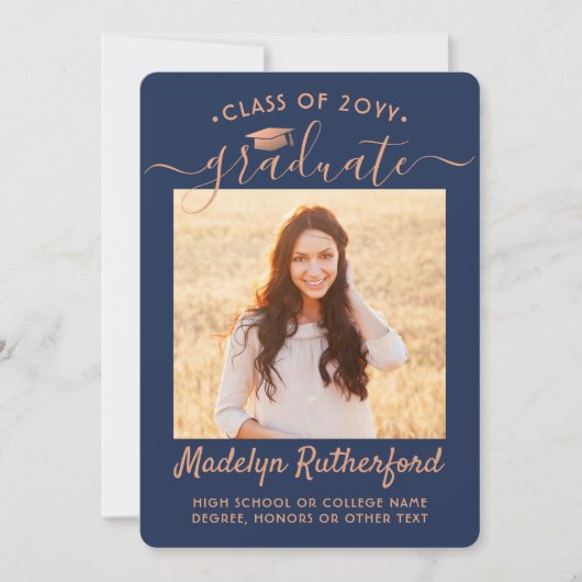 2 Fotoklasse: Navy Blue en Copper Afstuderen Aankondiging (Voorkant)