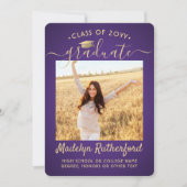 2 Fotoklasse: Paars en Gold Script Afstuderen Aankondiging (Voorkant)