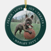 2 Fotoliefhebber Joy behandelt Cute Dog Green Whit Keramisch Ornament (Voorkant)