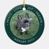 2 Fotoliefhebber Joy behandelt Cute Dog Green Whit Keramisch Ornament (Achterkant)