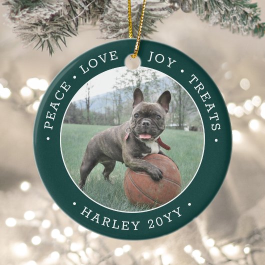 2 Fotoliefhebber Joy behandelt Cute Dog Green Whit Keramisch Ornament