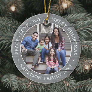 2 Fotoliefhebber Joy Merry Xmas Faux Gray Wood Keramisch Ornament