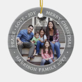 2 Fotoliefhebber Joy Merry Xmas Faux Gray Wood Keramisch Ornament (Voorkant)