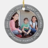 2 Fotoliefhebber Joy Merry Xmas Faux Gray Wood Keramisch Ornament (Achterkant)