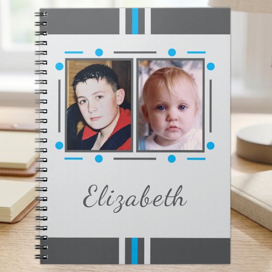 2 fotonaam tekst blauw grijs notitieboek