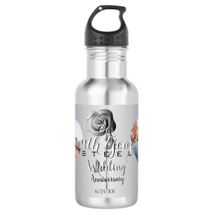 2 Foto's11e bruiloft Jubileum hart staal Roos Waterfles