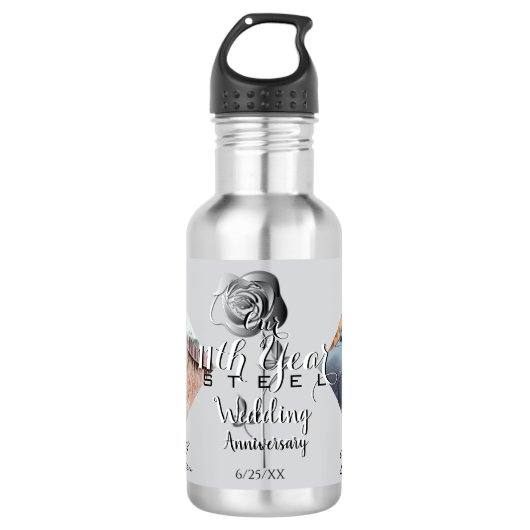 2 Foto's11th Wedding Jubileum Steel Roos Waterfles (Voorkant)