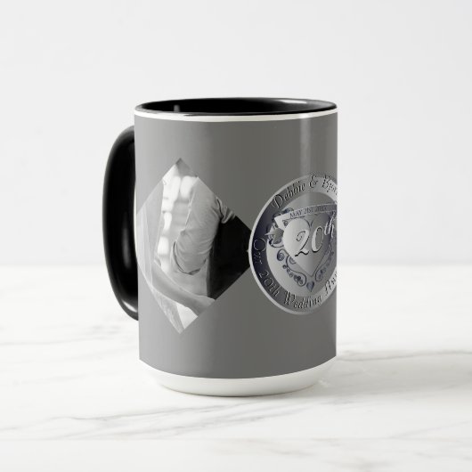 2 Foto's 10th,20th,25th,70th Wedding Jubileum Mok (Voorkant links)