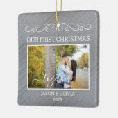 2 foto's 1e Kerstmis samen rustieke houtnerf Keramisch Ornament (Links)