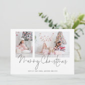 2 foto's 2025 Kalender Script Vrolijk Kerstfeest Feestdagenkaart (Staand voorkant)