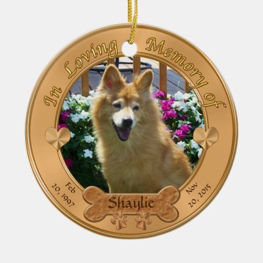 2 Foto's, 3 tekstvakken Dog Memorial Ornament (Voorkant)