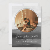 2 Foto's Abstract overlay bruiloft in zwart-wit Save The Date (Voorkant)