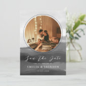 2 Foto's Abstract overlay bruiloft in zwart-wit Save The Date (Staand voorkant)