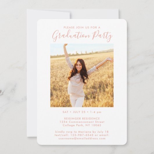 2 Foto's Afstudeerfeest Blush Roze & Gouden Script Kaart (Achterkant)