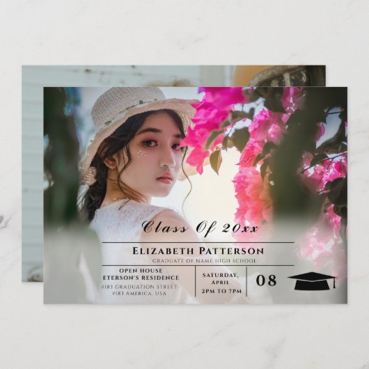 2 Foto's Afstuderen eenvoudig elegant script Kaart (Voorkant / Achterkant)