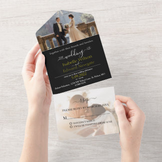 2 foto's allemaal in één trouwuitnodiging, RSVP All In One Uitnodiging