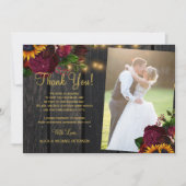 2 foto's bijtende zonnebloemen rozen bruiloft bedankkaart (Voorkant)