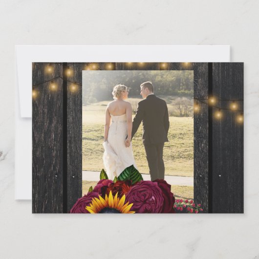 2 foto's bijtende zonnebloemen rozen bruiloft bedankkaart (Achterkant)