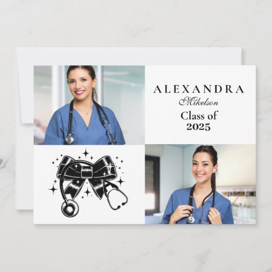 2 foto's Black Bow Nursing School Afstuderen Aankondiging (Voorkant)