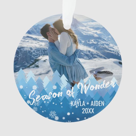 2 foto's Blauwe kleur Vrolijk en helder Ornament (voorkant)