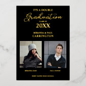 2 foto's broers en zussen Dubbel Afstuderen in zwa Folie Uitnodiging (Voorkant)