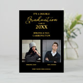 2 foto's broers en zussen Dubbel Afstuderen in zwa Folie Uitnodiging (Staand Voorkant)