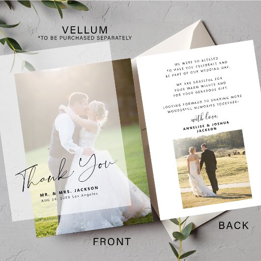 2 foto's bruiloft bedankbasis voor vellum kaart