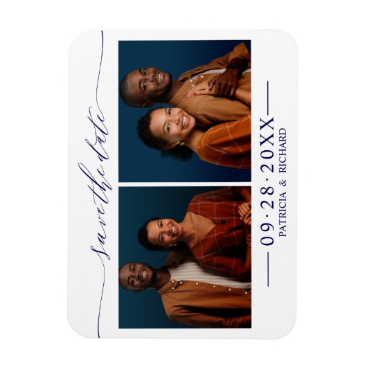 2 foto's bruiloft Bewaar de datum Magneet (Verticaal)