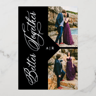 2 Foto's Collage Silver Whimsical Luxe Modern Folie Uitnodiging