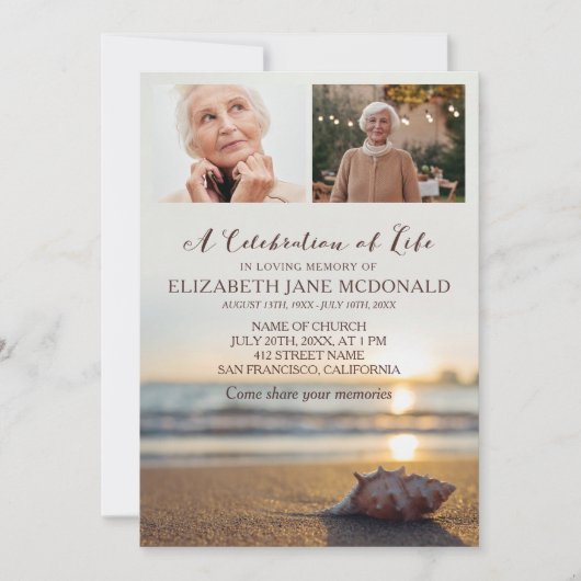 2 foto's Conch op het strand Viering van het leven Kaart (Voorkant)