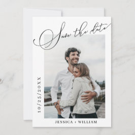 2 Foto's Eenvoudig Elegante Calligrafie Bruiloft Save The Date