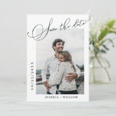 2 Foto's Eenvoudig Elegante Calligrafie Bruiloft Save The Date (Staand voorkant)