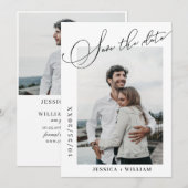 2 Foto's Eenvoudig Elegante Calligrafie Bruiloft Save The Date (Voorkant / Achterkant)