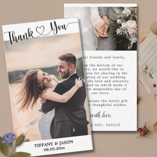 2 Foto's Eenvoudige Elegante Trouw Handgeschreven  Notitiekaartje