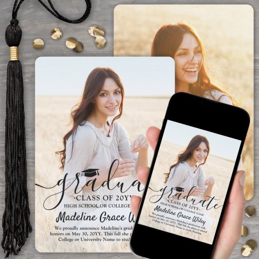 2 Foto's Eenvoudige Overlay Zwarte Script Afstuder Aankondiging