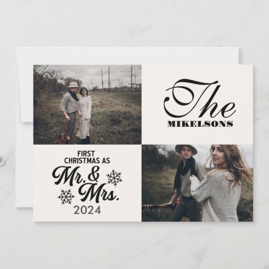 2 foto's Eerste kerst als meneer en mevrouw Feestdagenkaart (Voorkant)