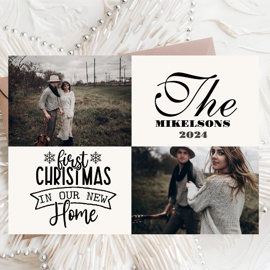 2 foto's Eerste kerst in ons nieuwe huis Feestdagenkaart