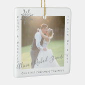 2 foto's Eerste Kerstmis Mr. en Mrs. echtpaar Keramisch Ornament (Rechts)
